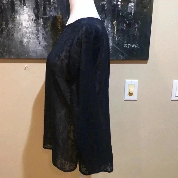 NWT Ann Taylor LOFT Navy Blue Floral Jacquard Sheer Long Sleeved Top-MP - Picture 3 of 12